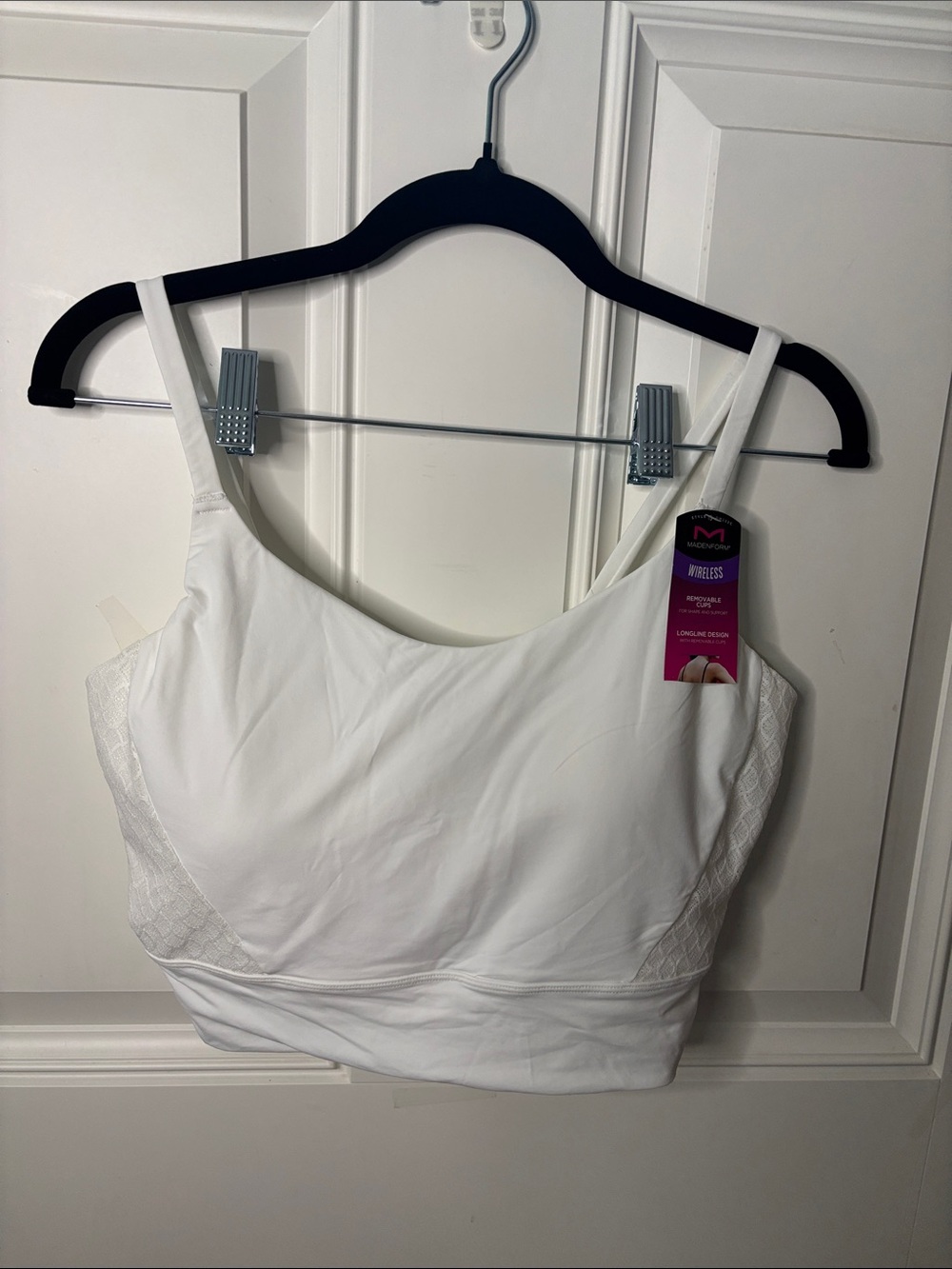 NWT Maidenform White Wireless Longline Bralette with Lace Side Panels